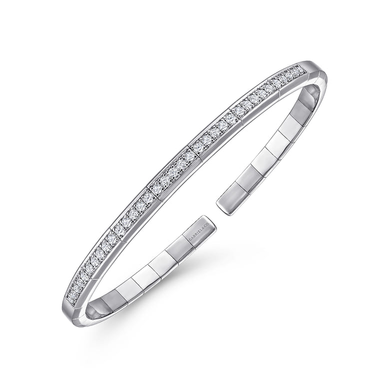 Demure - 14K White Gold Cuff Bracelet with Diamond Inner Channel - 0.6 ct - Shot 2