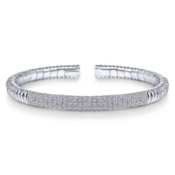 Demure - 14K White Gold Cuff Bracelet with Diamond Pave Station