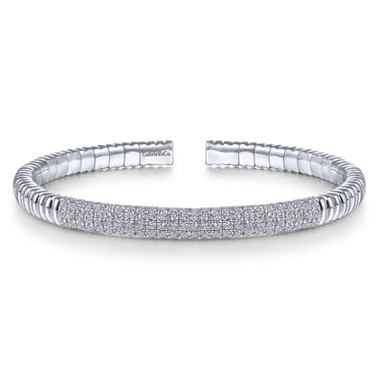 Demure - 14K White Gold Cuff Bracelet with Diamond Pave Station