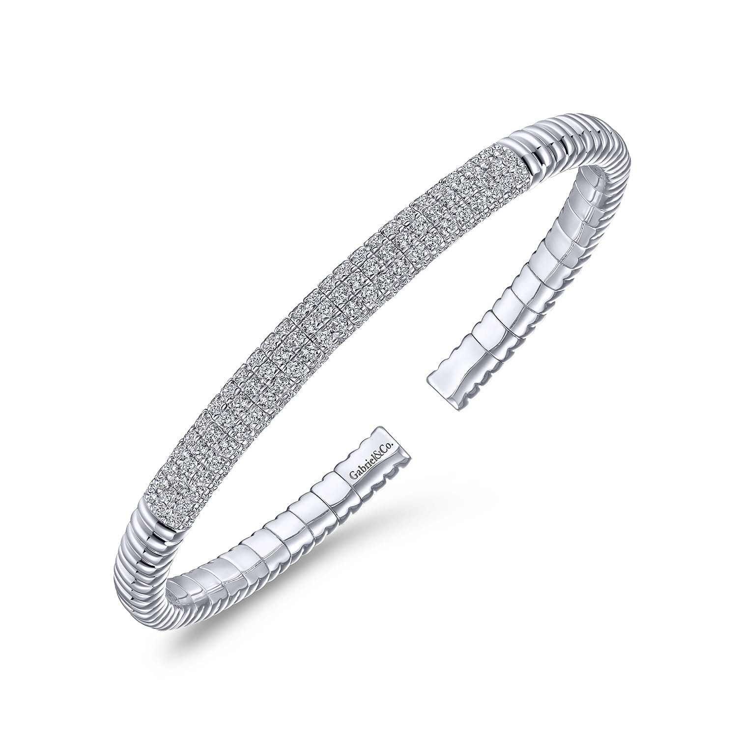 Demure - 14K White Gold Cuff Bracelet with Diamond Pave Station - 1.65 ct - Shot 2