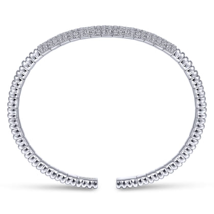 Demure - 14K White Gold Cuff Bracelet with Diamond Pave Station
