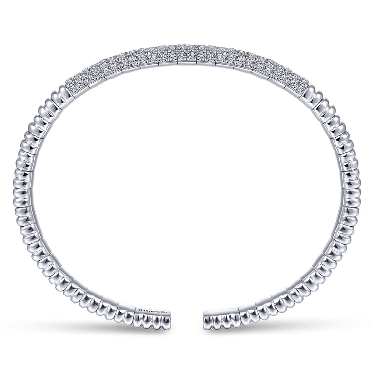 Demure - 14K White Gold Cuff Bracelet with Diamond Pave Station - 1.65 ct - Shot 3