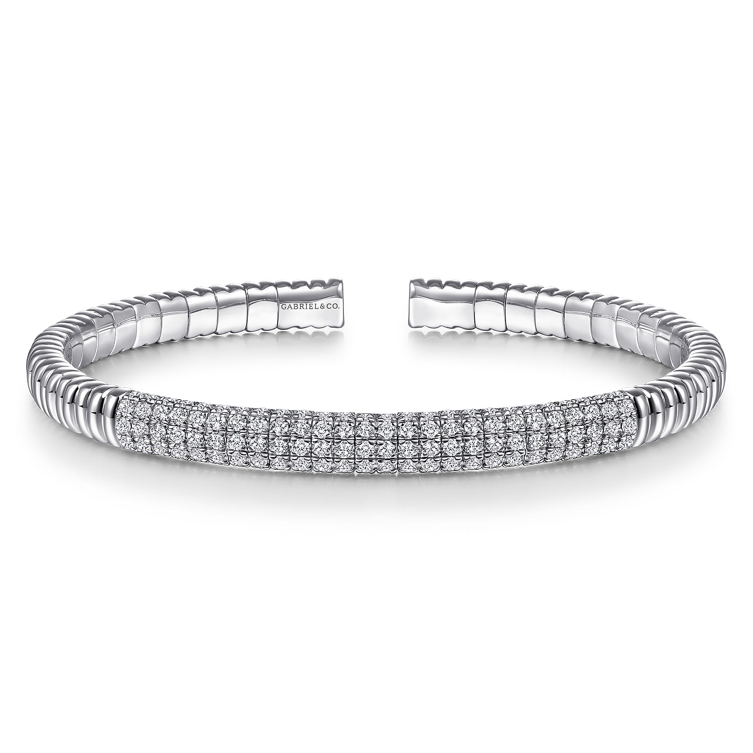 Demure - 14K White Gold Cuff Bracelet with Diamond Pave Station - 1.85 ct - Shot 1