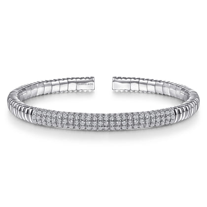 Demure - 14K White Gold Cuff Bracelet with Diamond Pave Station