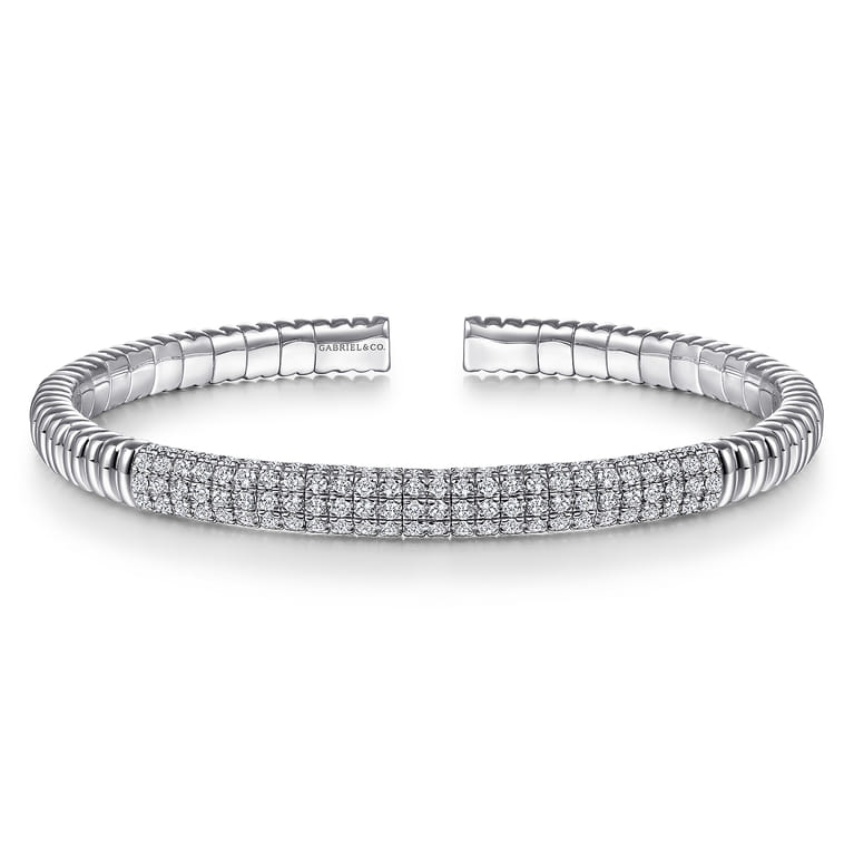 Demure - 14K White Gold Cuff Bracelet with Diamond Pave Station - 1.85 ct - Shot 1