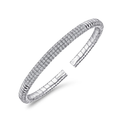 Demure - 14K White Gold Cuff Bracelet with Diamond Pave Station