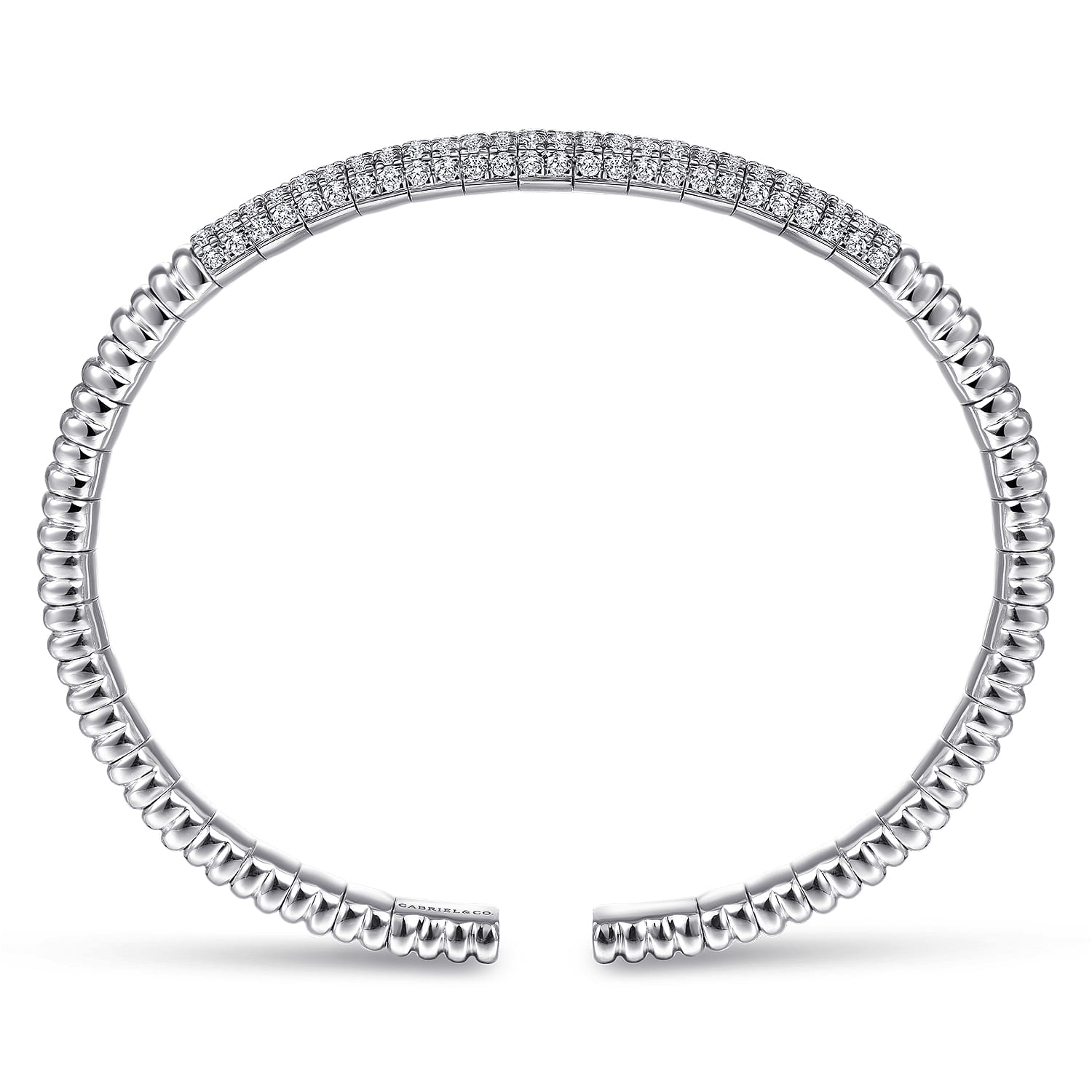 Demure - 14K White Gold Cuff Bracelet with Diamond Pave Station - 1.85 ct - Shot 3