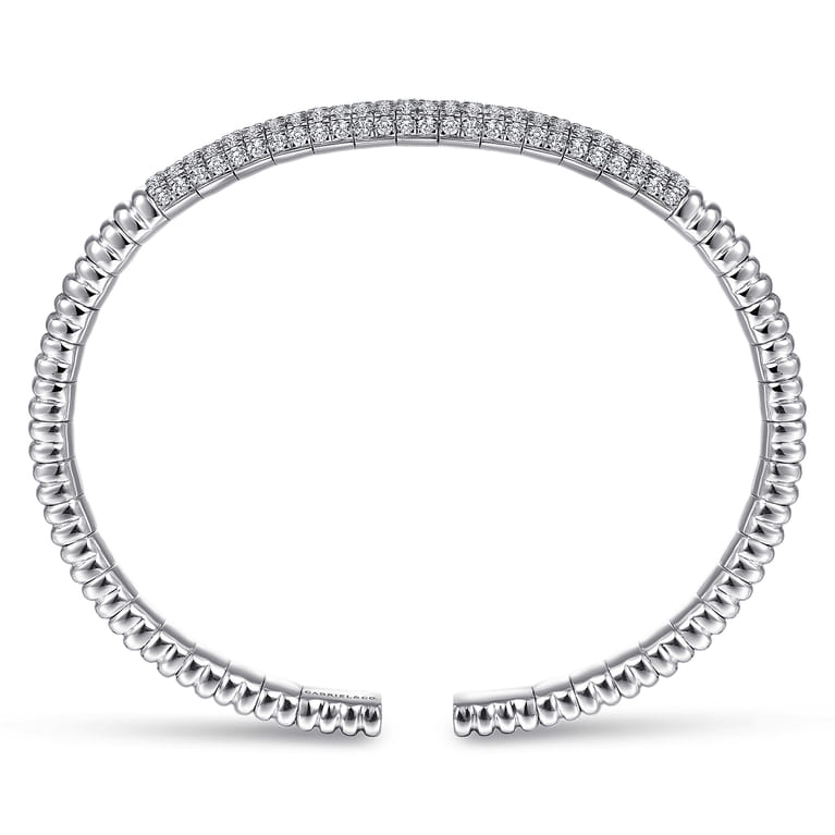 Demure - 14K White Gold Cuff Bracelet with Diamond Pave Station - 1.85 ct - Shot 3