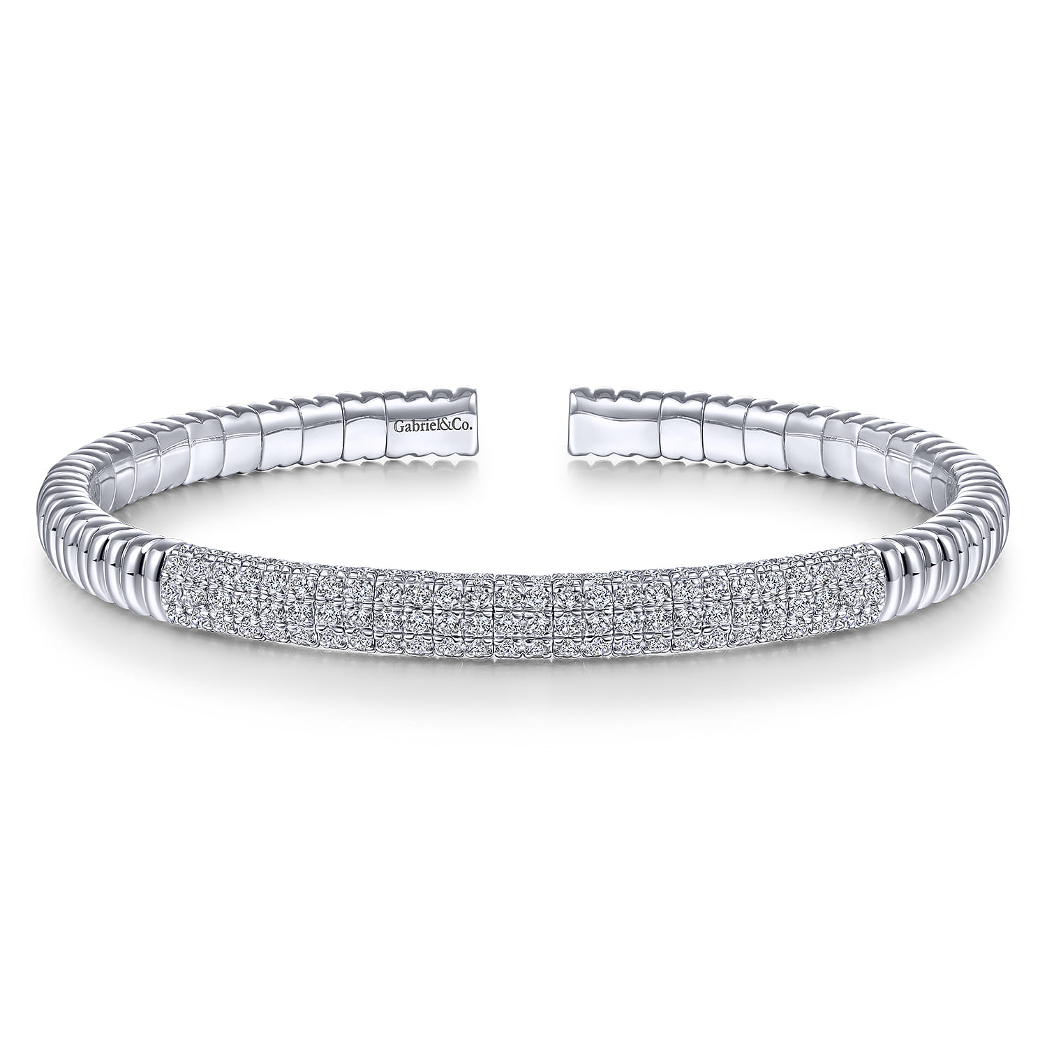 Demure - 14K White Gold Cuff Bracelet with Diamond Pave Station - 2.13 ct - Shot 1