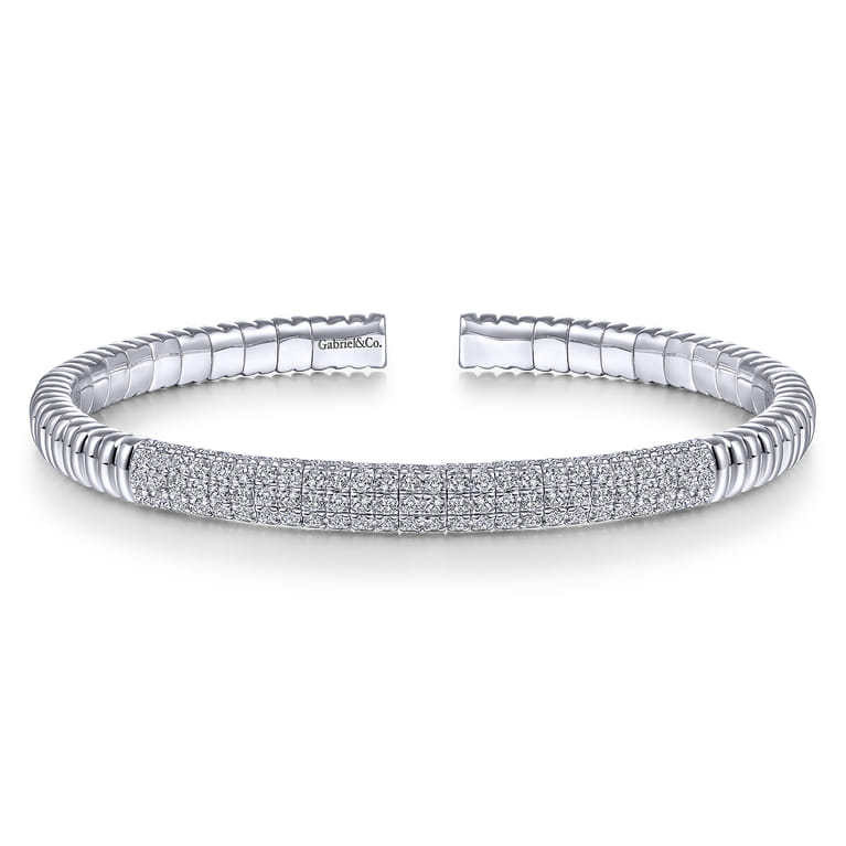 Demure - 14K White Gold Cuff Bracelet with Diamond Pave Station - 2.13 ct - Shot 1