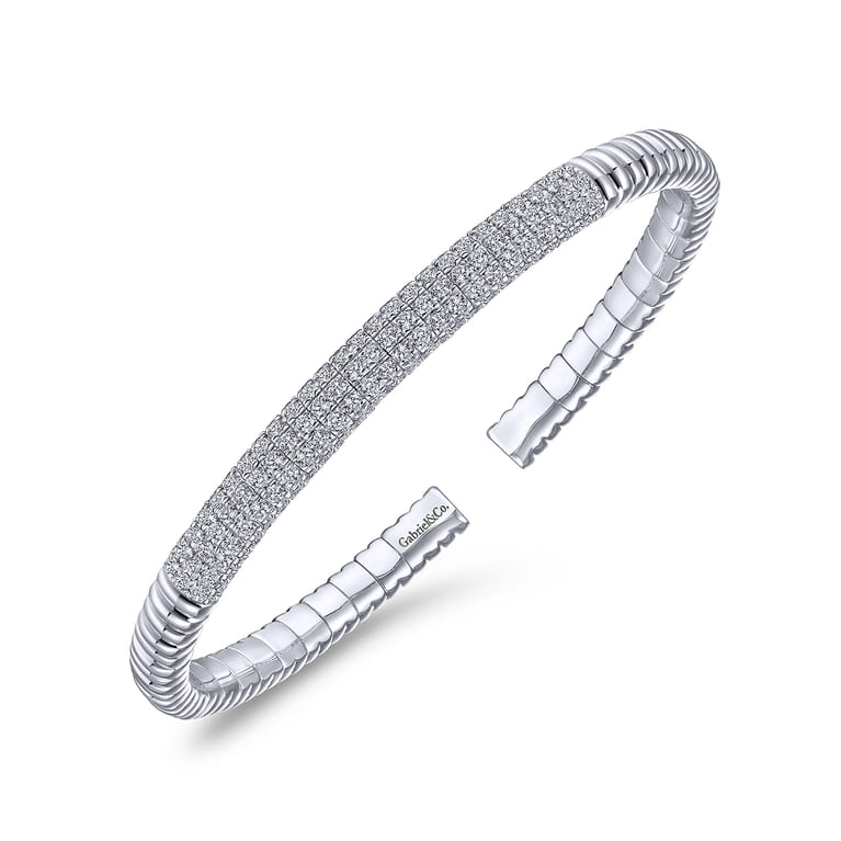 Demure - 14K White Gold Cuff Bracelet with Diamond Pave Station - 2.13 ct - Shot 2