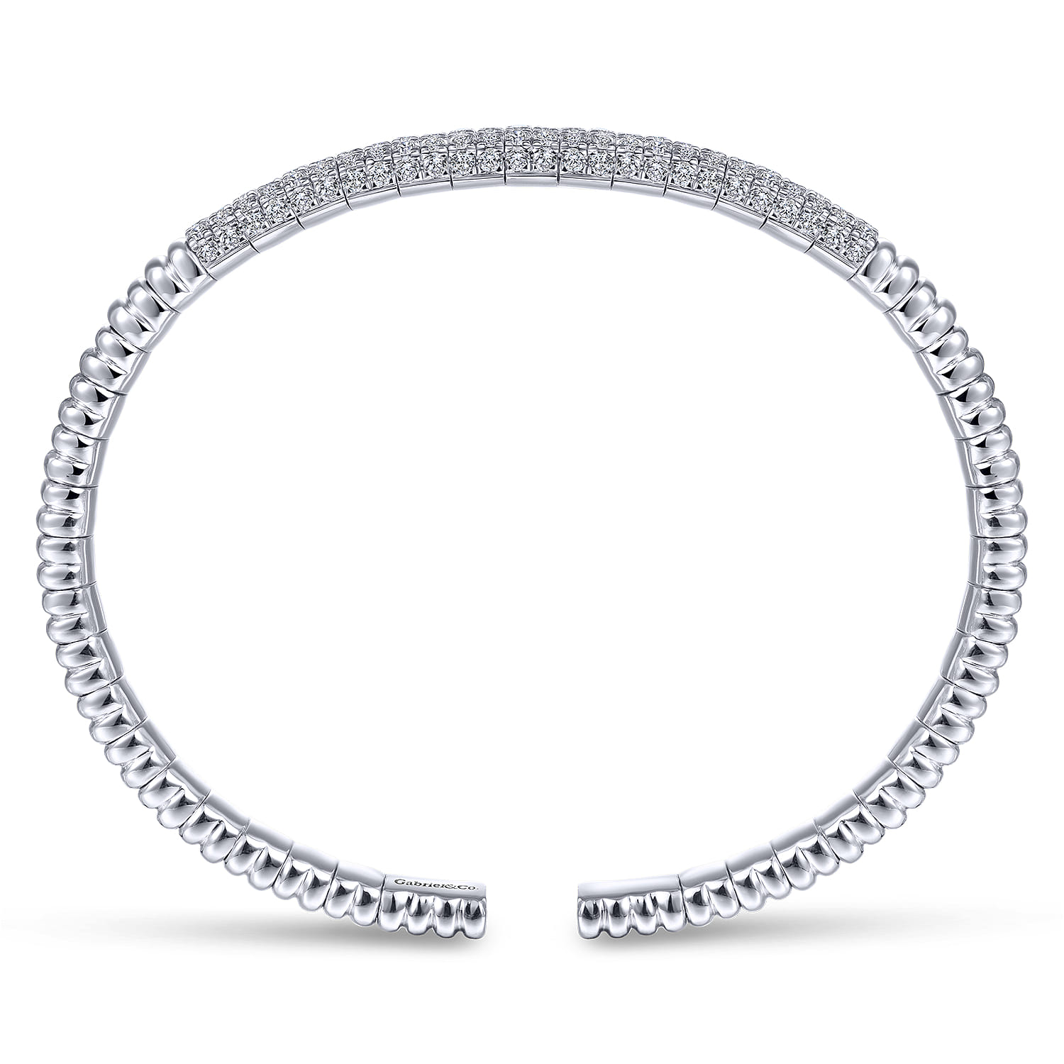 Demure - 14K White Gold Cuff Bracelet with Diamond Pave Station - 2.13 ct - Shot 3