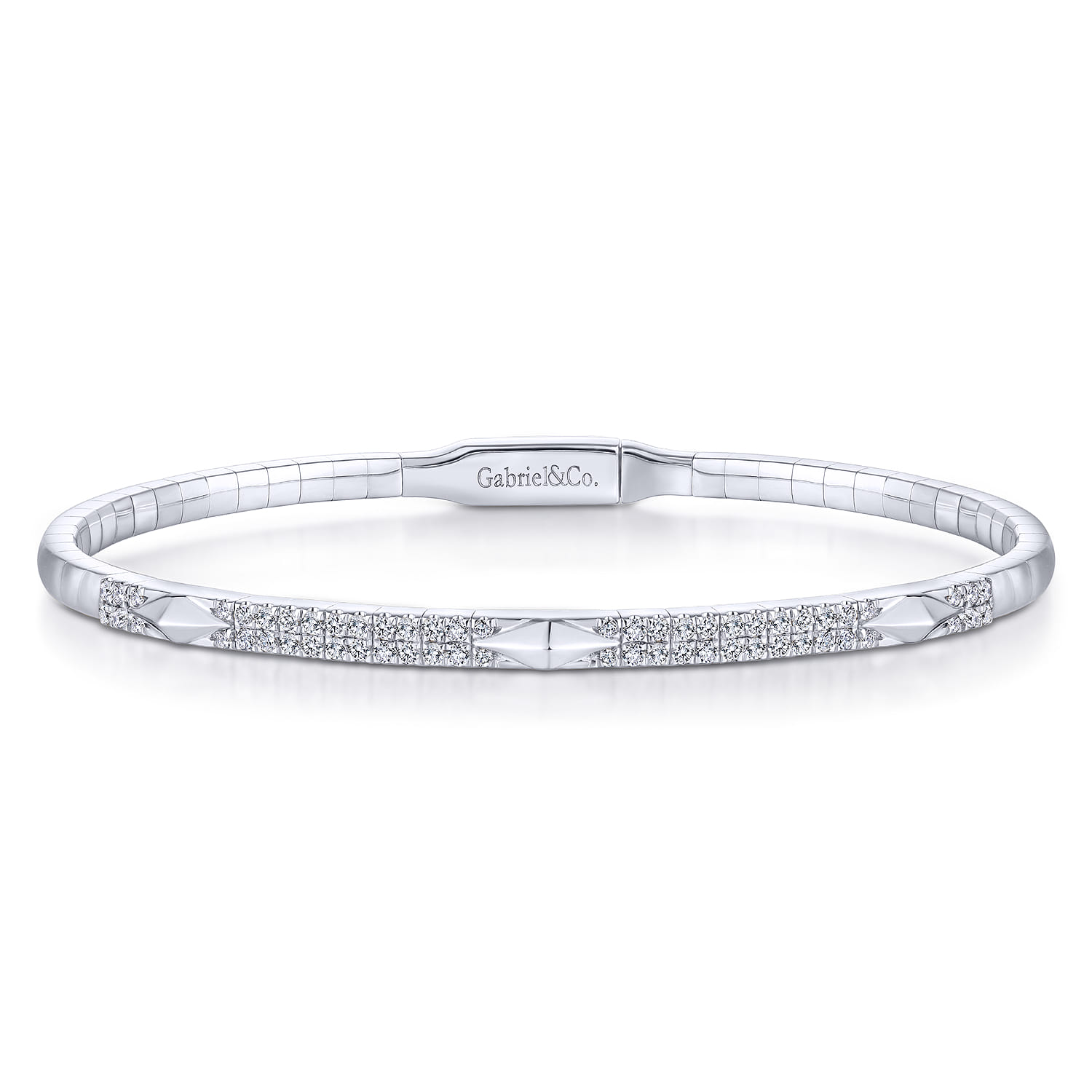 Demure - 14K White Gold Diamond Bangle with Pyramid Rhombus Stations - 0.5 ct - Shot 1