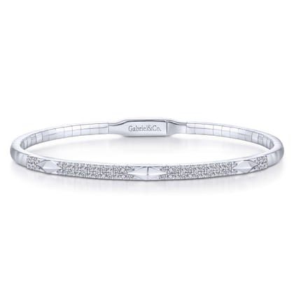 Demure - 14K White Gold Diamond Bangle with Pyramid Rhombus Stations