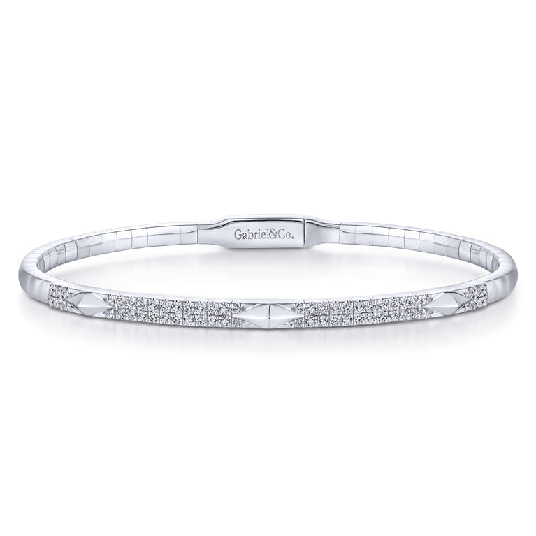 Demure - 14K White Gold Diamond Bangle with Pyramid Rhombus Stations - 0.5 ct - Shot 1