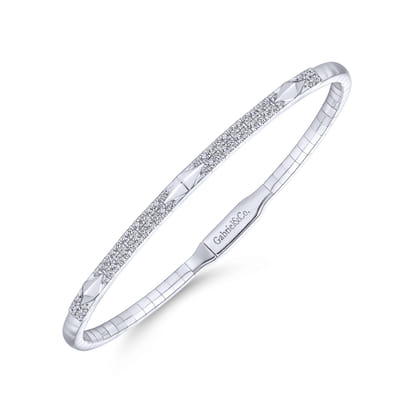Demure - 14K White Gold Diamond Bangle with Pyramid Rhombus Stations