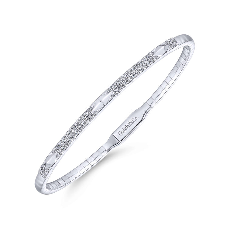 Demure - 14K White Gold Diamond Bangle with Pyramid Rhombus Stations - 0.5 ct - Shot 2