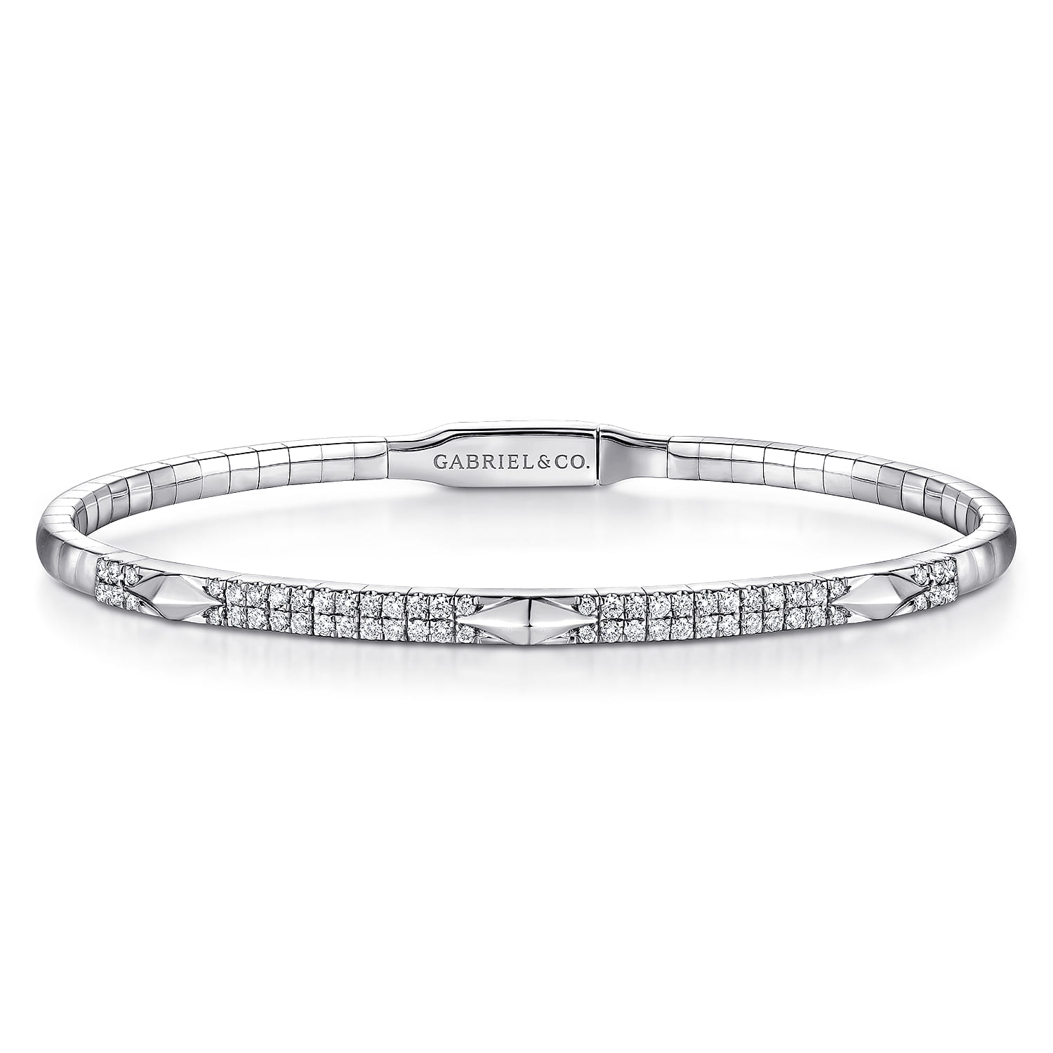 Demure - 14K White Gold Diamond Bangle with Pyramid Rhombus Stations - 0.5 ct - Shot 1