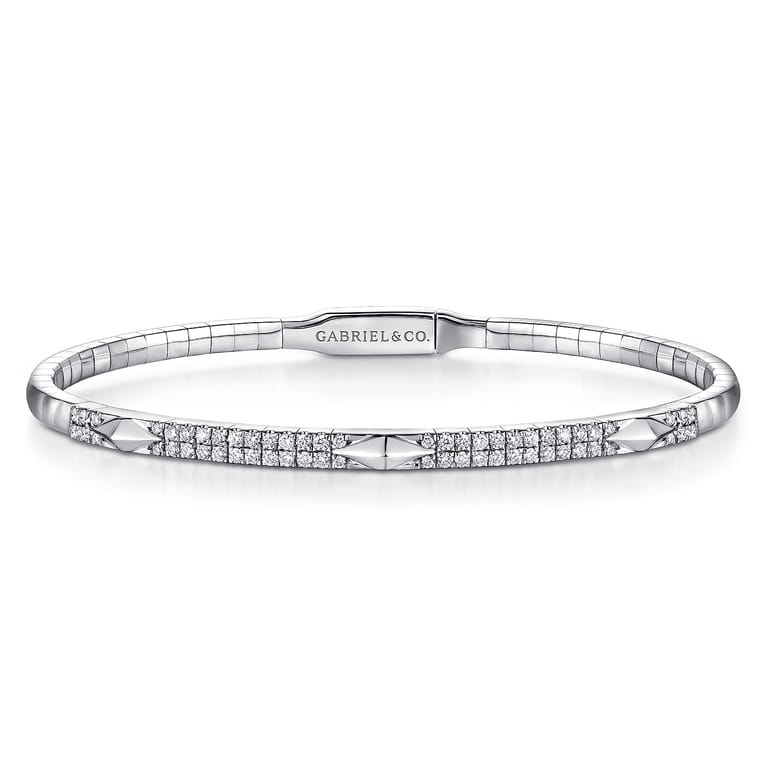 Demure - 14K White Gold Diamond Bangle with Pyramid Rhombus Stations - 0.5 ct - Shot 1