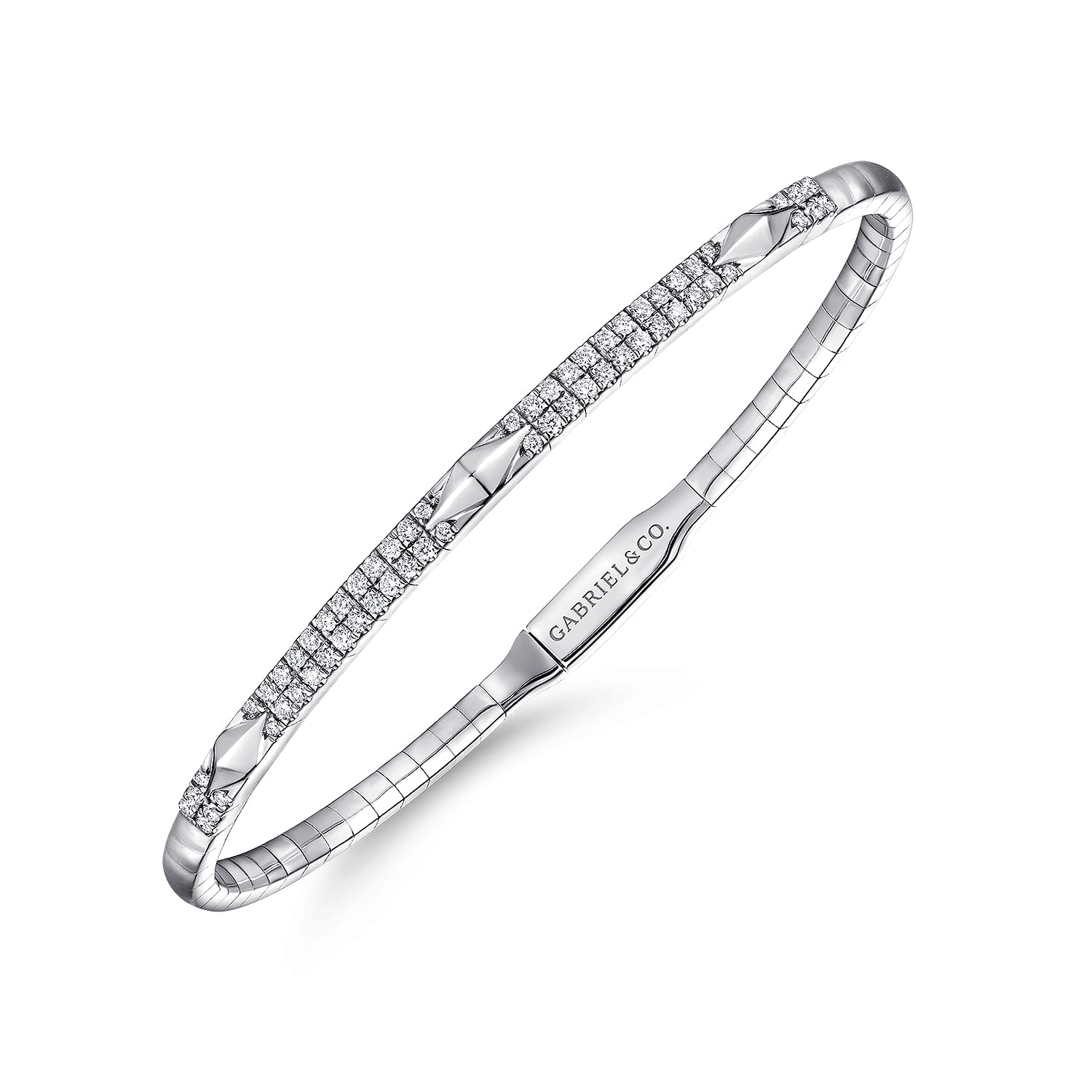 Demure - 14K White Gold Diamond Bangle with Pyramid Rhombus Stations - 0.5 ct - Shot 2