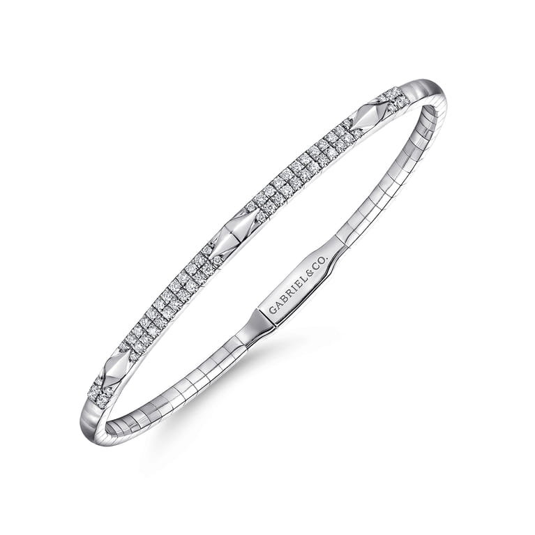 Demure - 14K White Gold Diamond Bangle with Pyramid Rhombus Stations - 0.5 ct - Shot 2