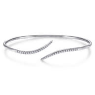 Demure - 14K White Gold Diamond Bypass Open Bangle Bracelet