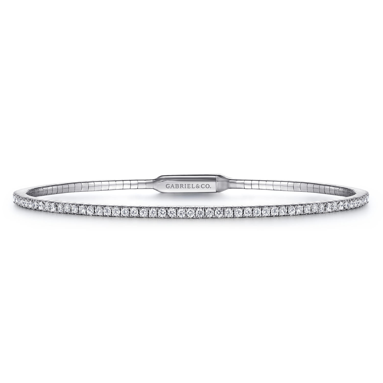 Demure - 14K White Gold Diamond Closed Bangle Bracelet - 1.05 ct - Shot 1