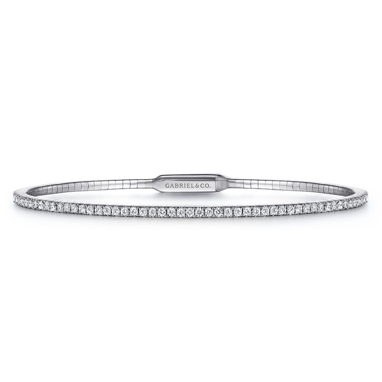 Demure - 14K White Gold Diamond Closed Bangle Bracelet - 1.05 ct - Shot 1
