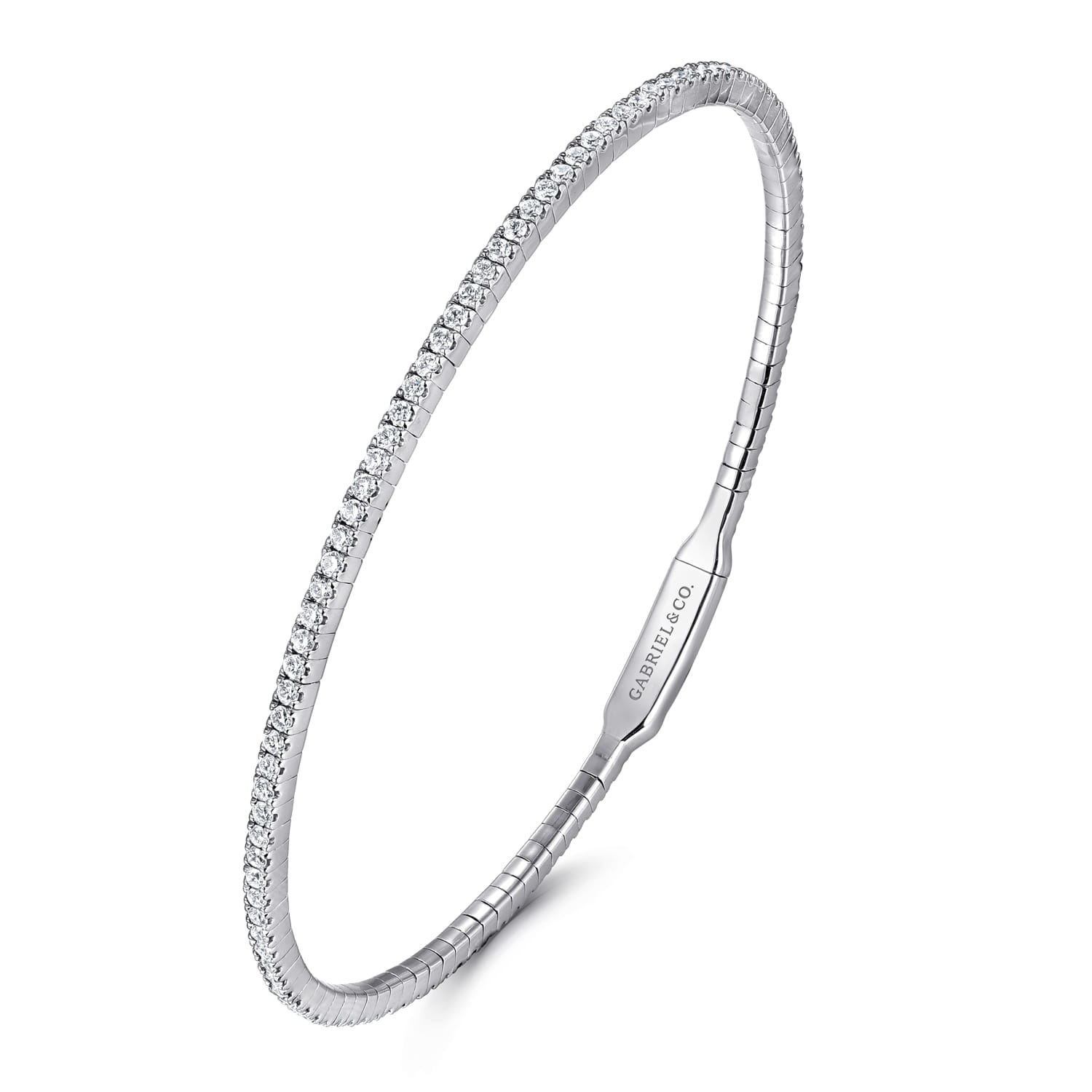 Demure - 14K White Gold Diamond Closed Bangle Bracelet - 1.05 ct - Shot 2