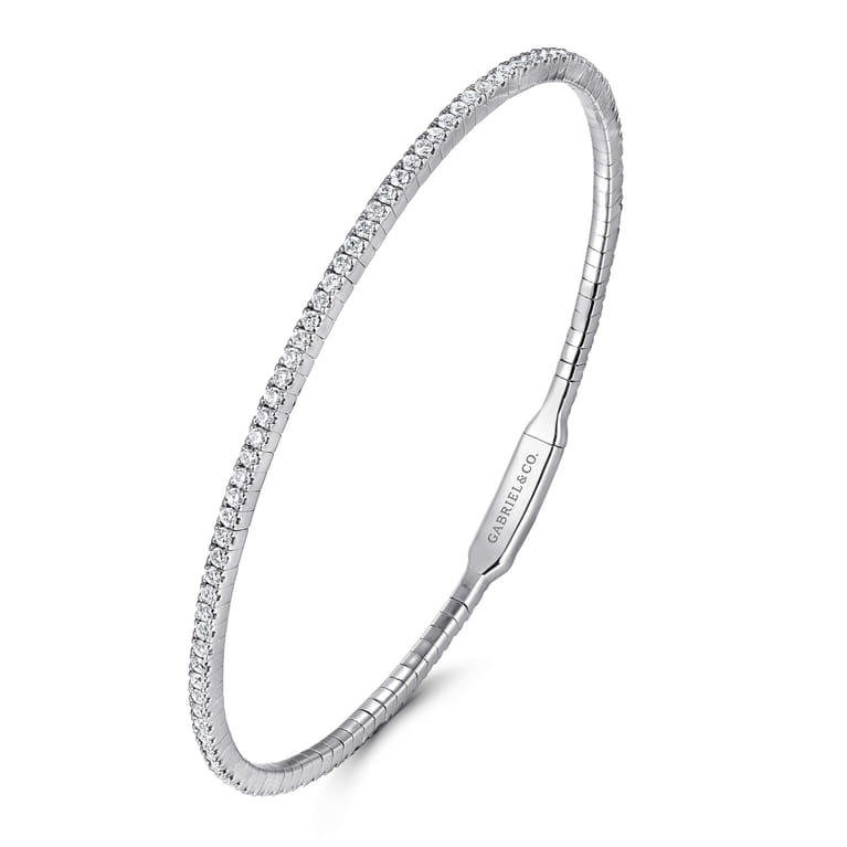 Demure - 14K White Gold Diamond Closed Bangle Bracelet - 1.05 ct - Shot 2