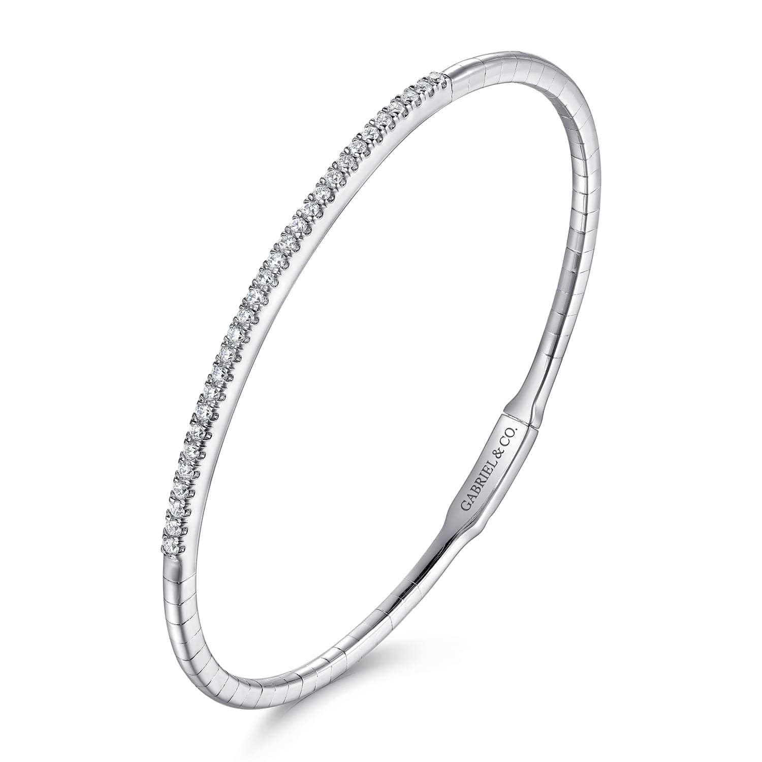 Demure - 14K White Gold Diamond Closed Bangle Bracelet - 0.5 ct - Shot 3