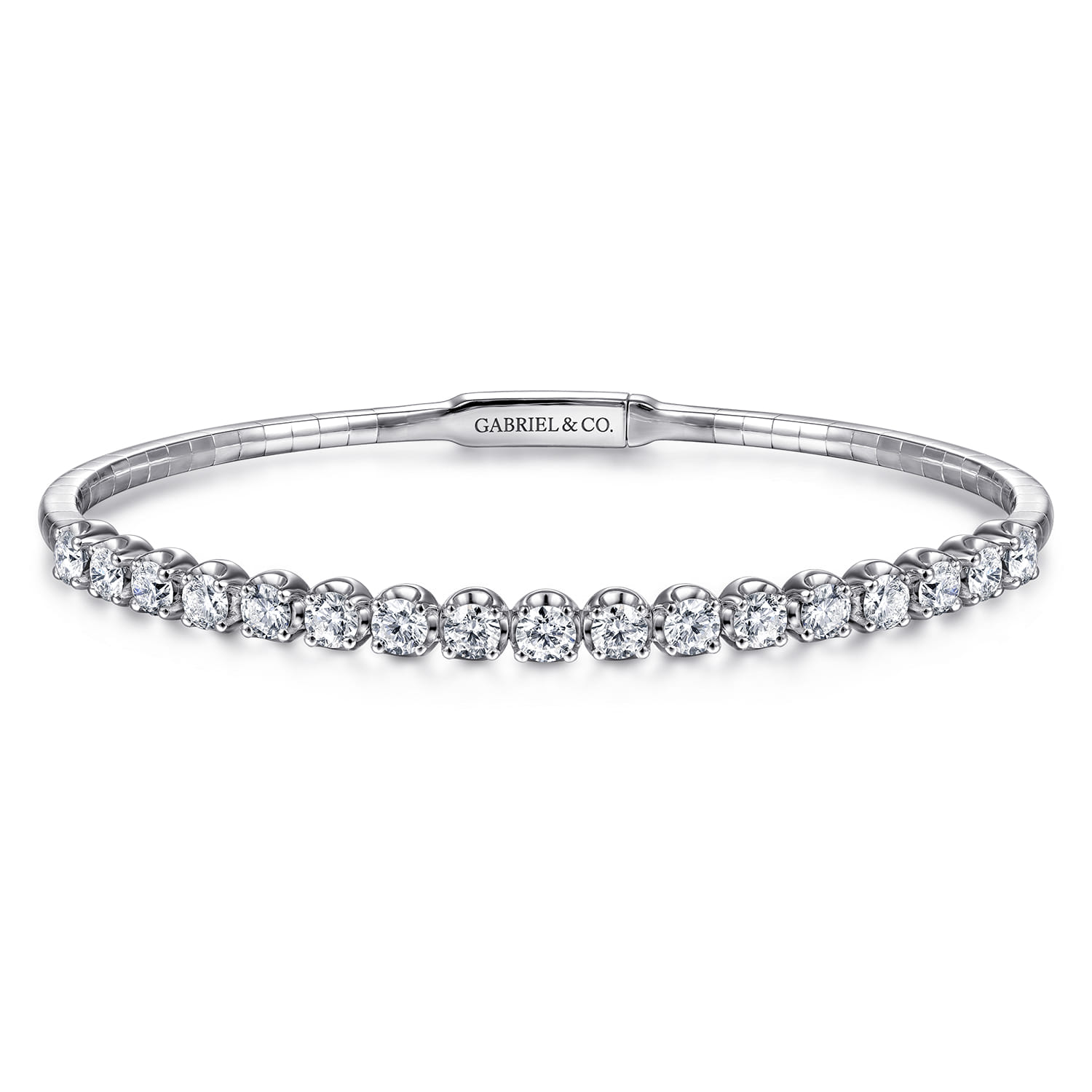 Demure - 14K White Gold Diamond Closed Bangle Bracelet - 2 ct - Shot 1