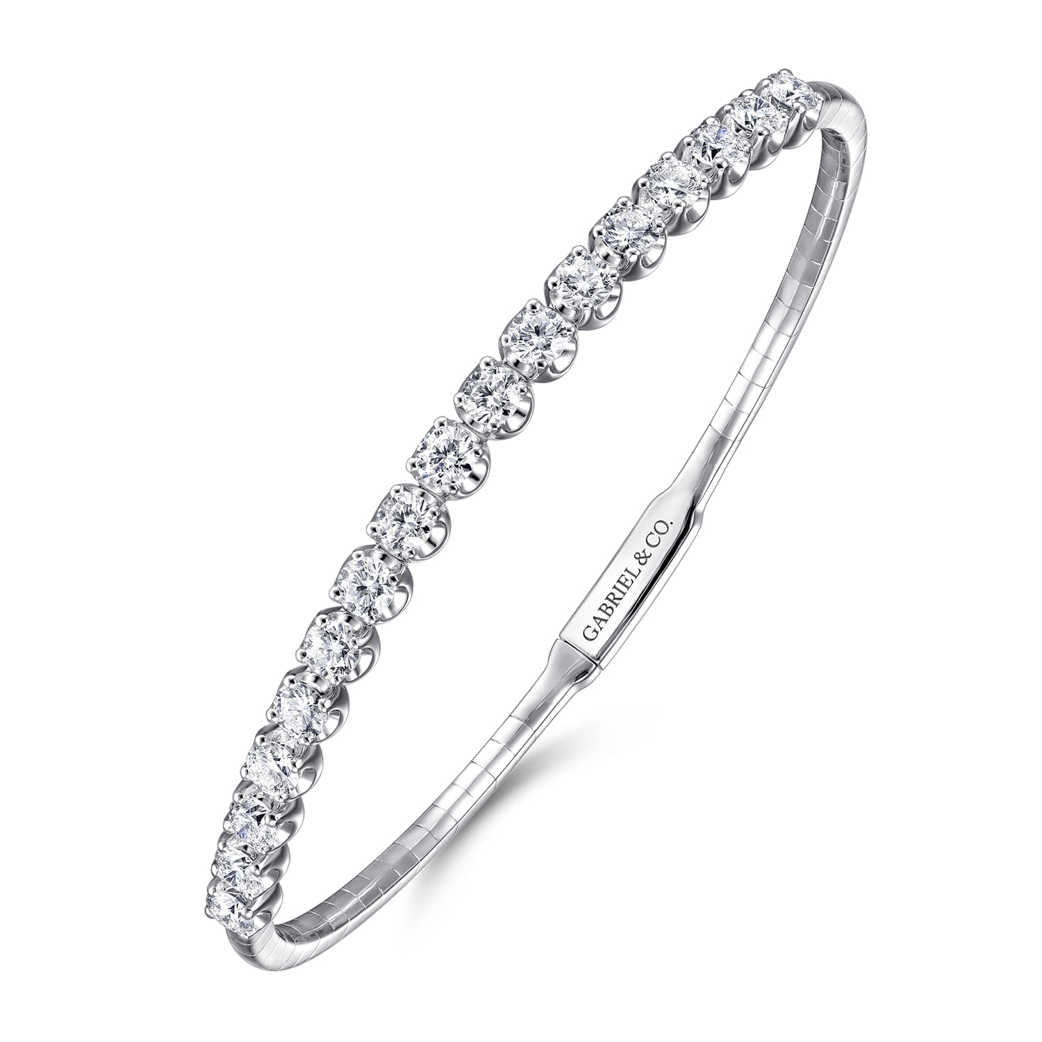Demure - 14K White Gold Diamond Closed Bangle Bracelet - 2 ct - Shot 2