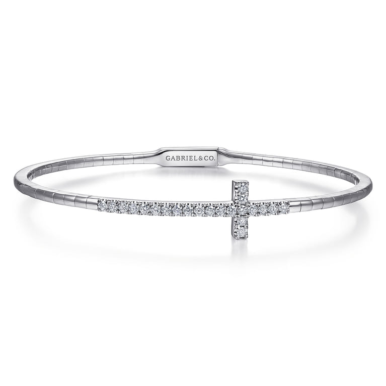 Demure - 14K White Gold Diamond Cross Bangle - 0.4 ct - Shot 1