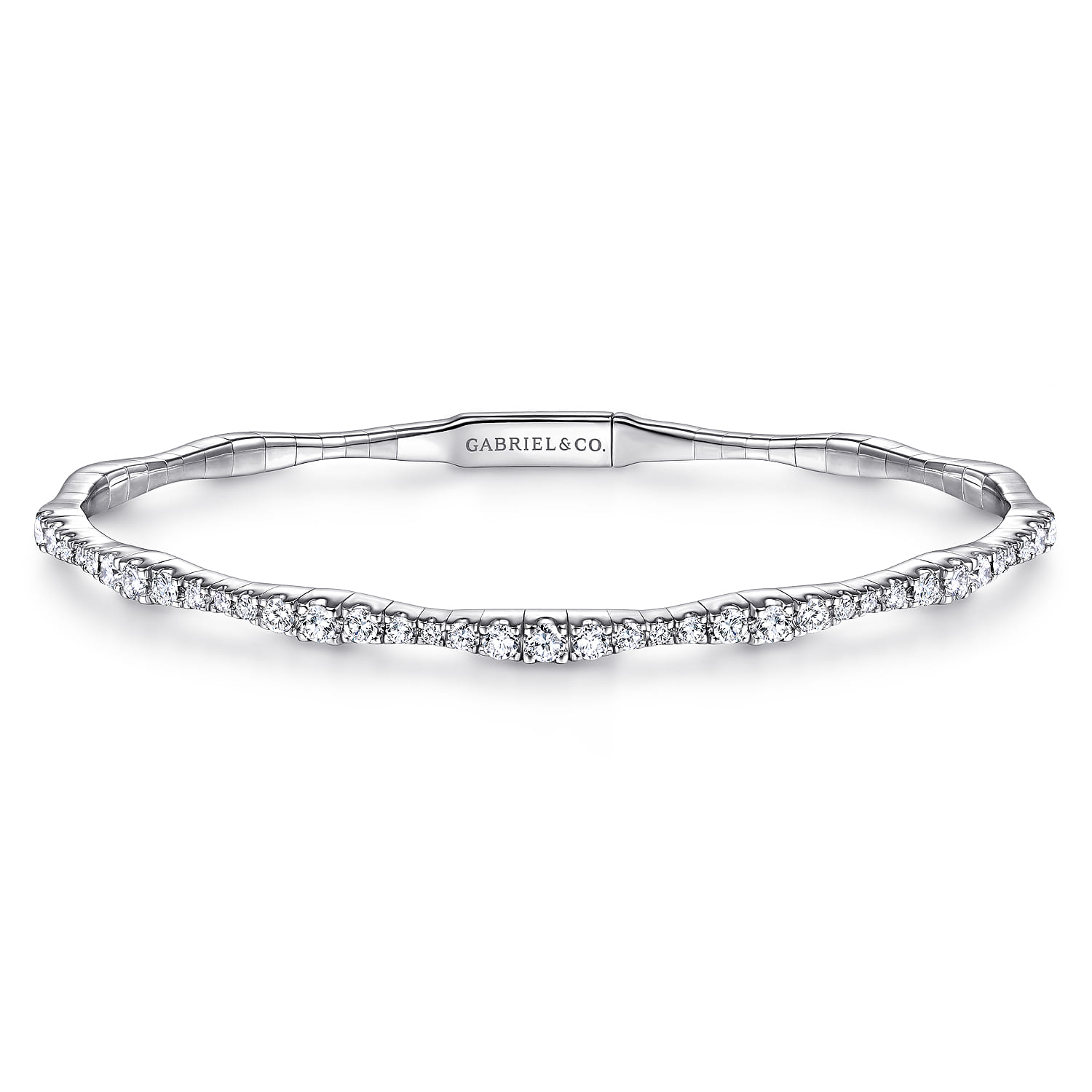 Demure - 14K White Gold Diamond Station Bangle - 1.1 ct - Shot 1