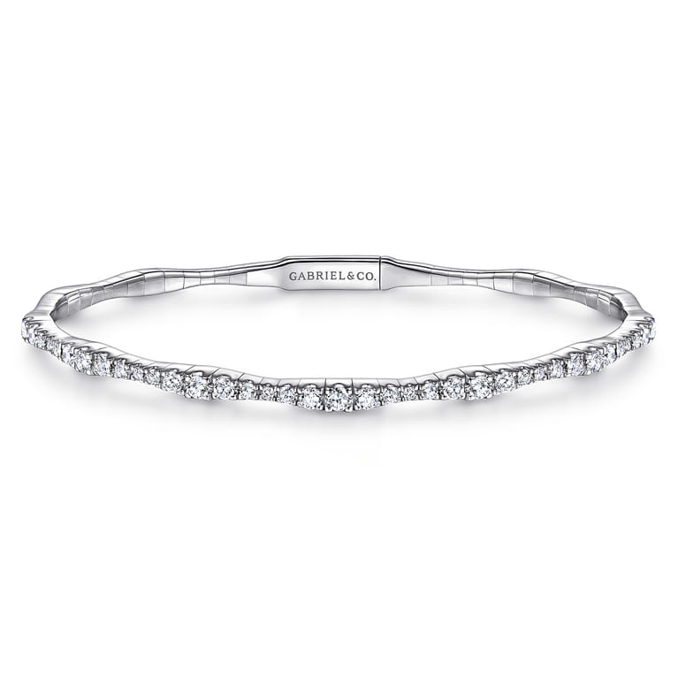 Demure - 14K White Gold Diamond Station Bangle - 1.1 ct - Shot 1