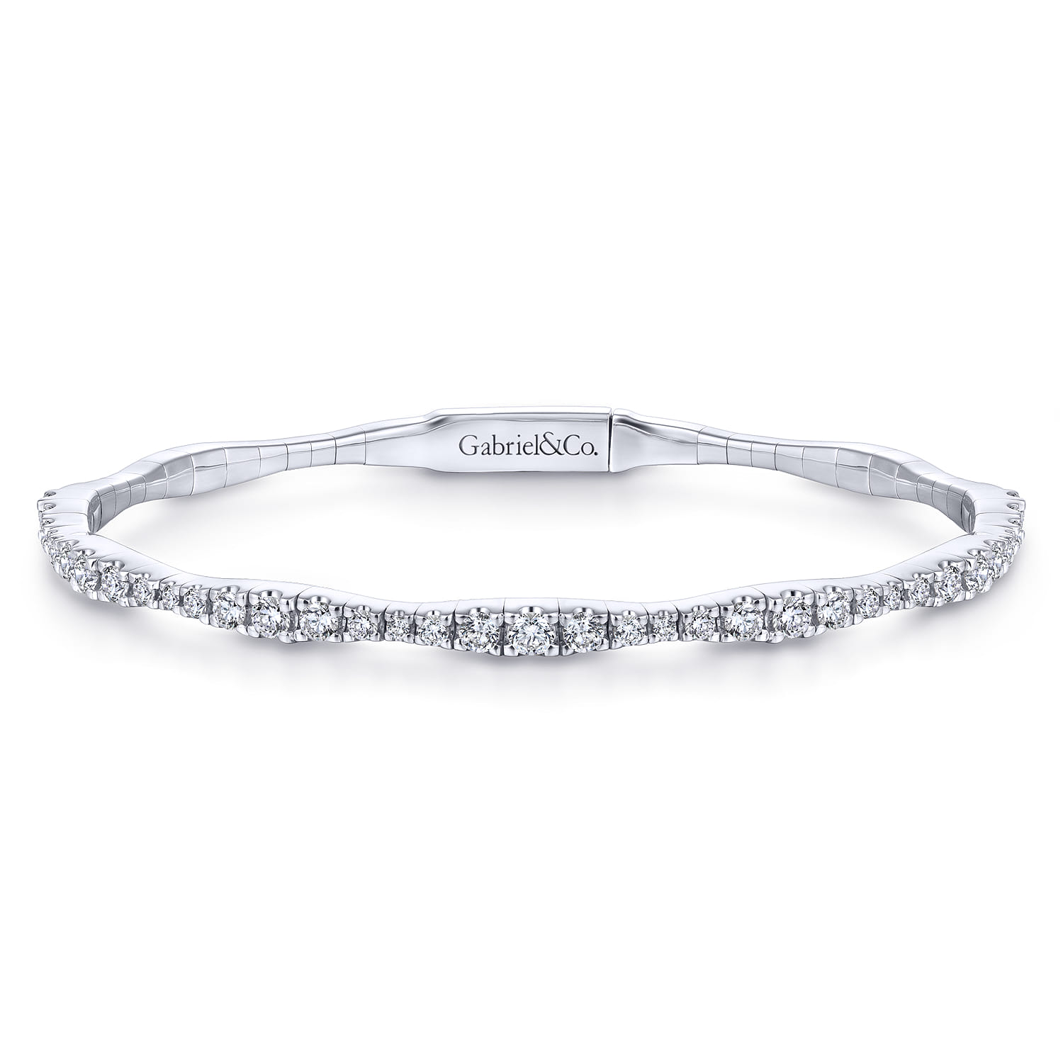 Demure - 14K White Gold Diamond Station Bangle - 1.1 ct - Shot 1