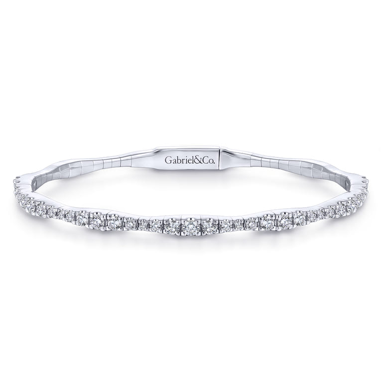 Demure - 14K White Gold Diamond Station Bangle - 1.1 ct - Shot 1