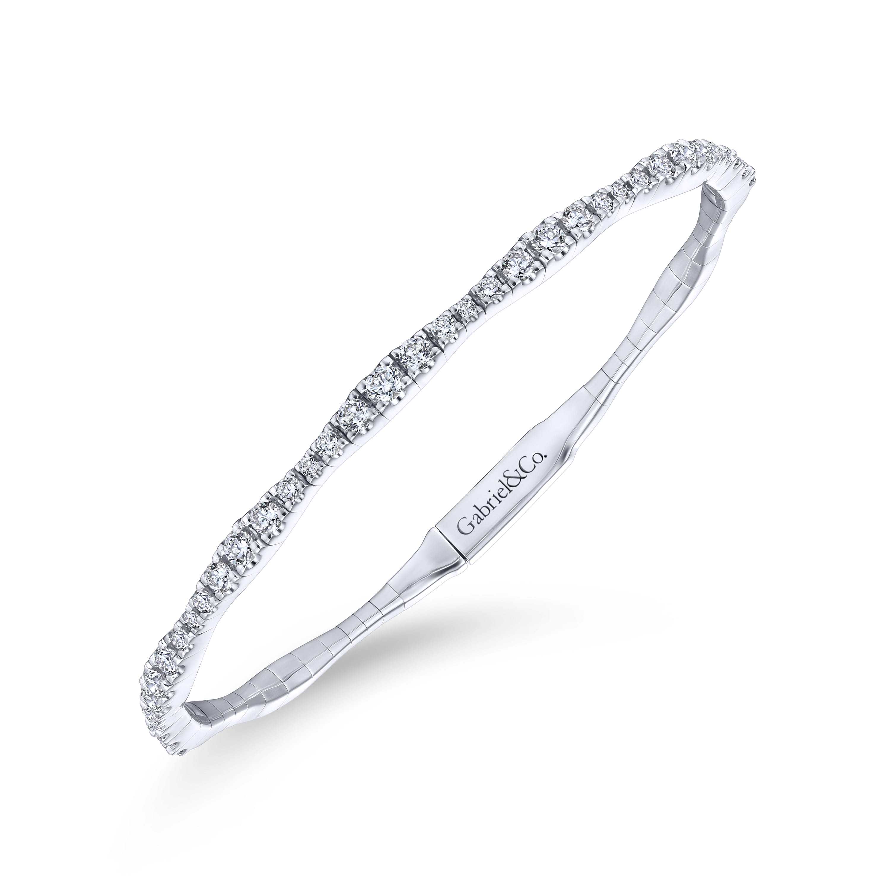 Demure - 14K White Gold Diamond Station Bangle - 1.1 ct - Shot 2