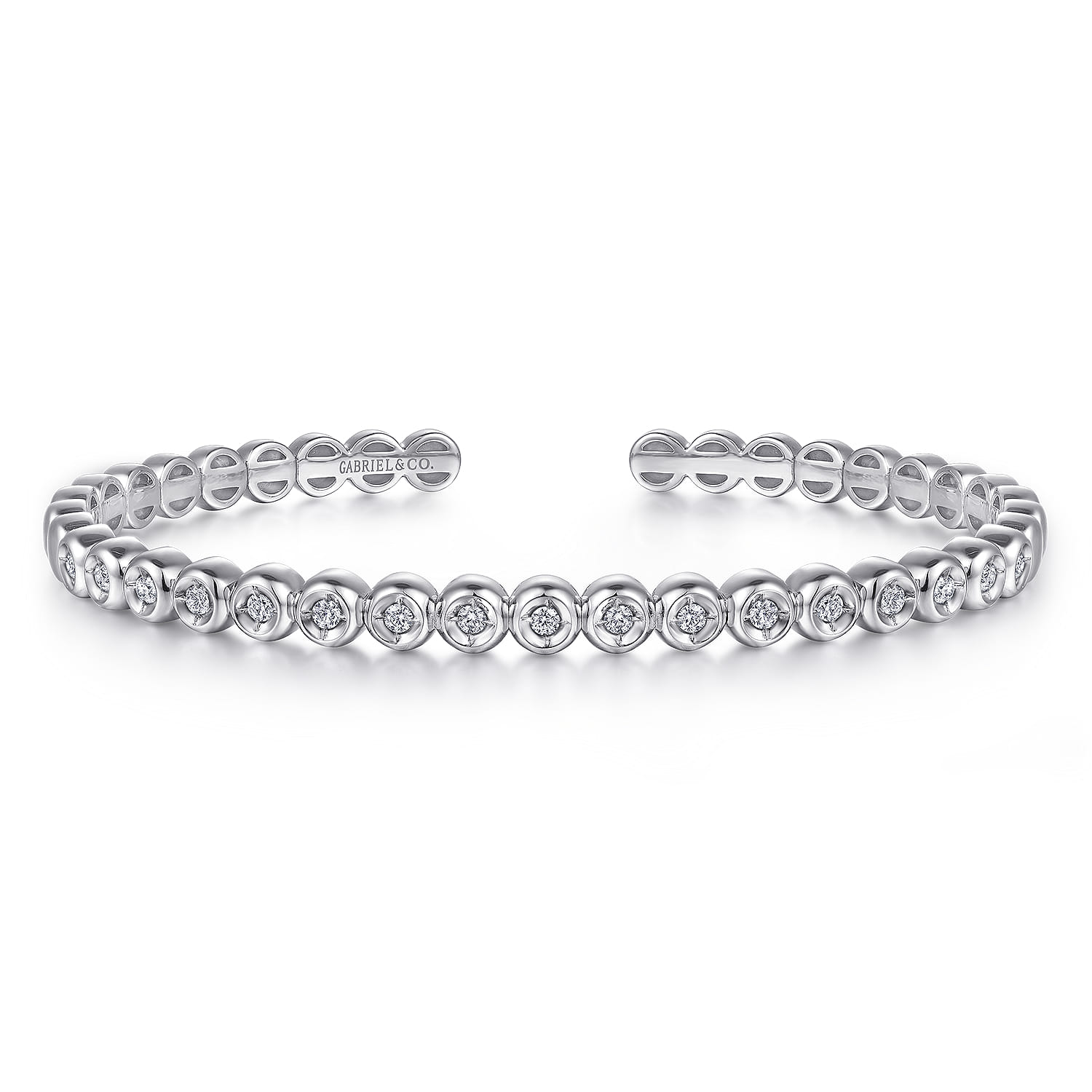 Demure - 14K White Gold Diamond Station Open Bangle - 0.4 ct - Shot 1