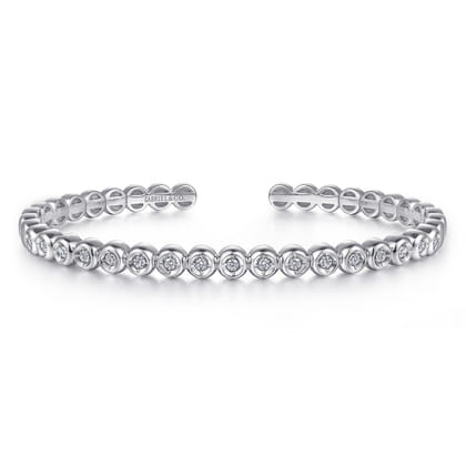 Demure - 14K White Gold Diamond Station Open Bangle