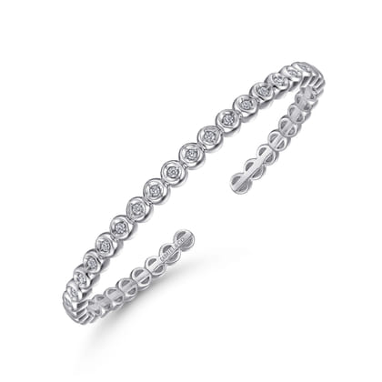 Demure - 14K White Gold Diamond Station Open Bangle