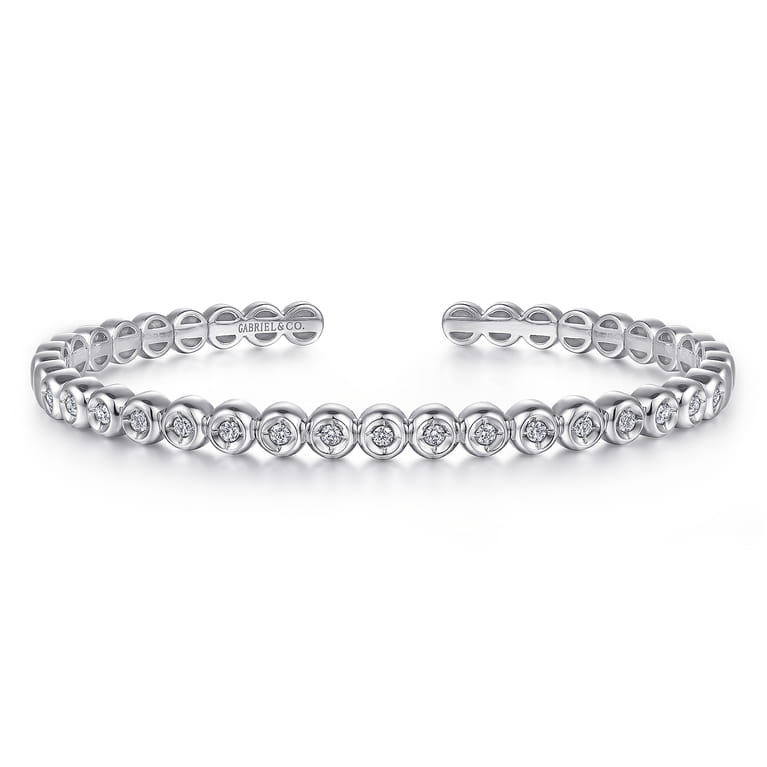 Demure - 14K White Gold Diamond Station Open Bangle - 0.4 ct - Shot 1