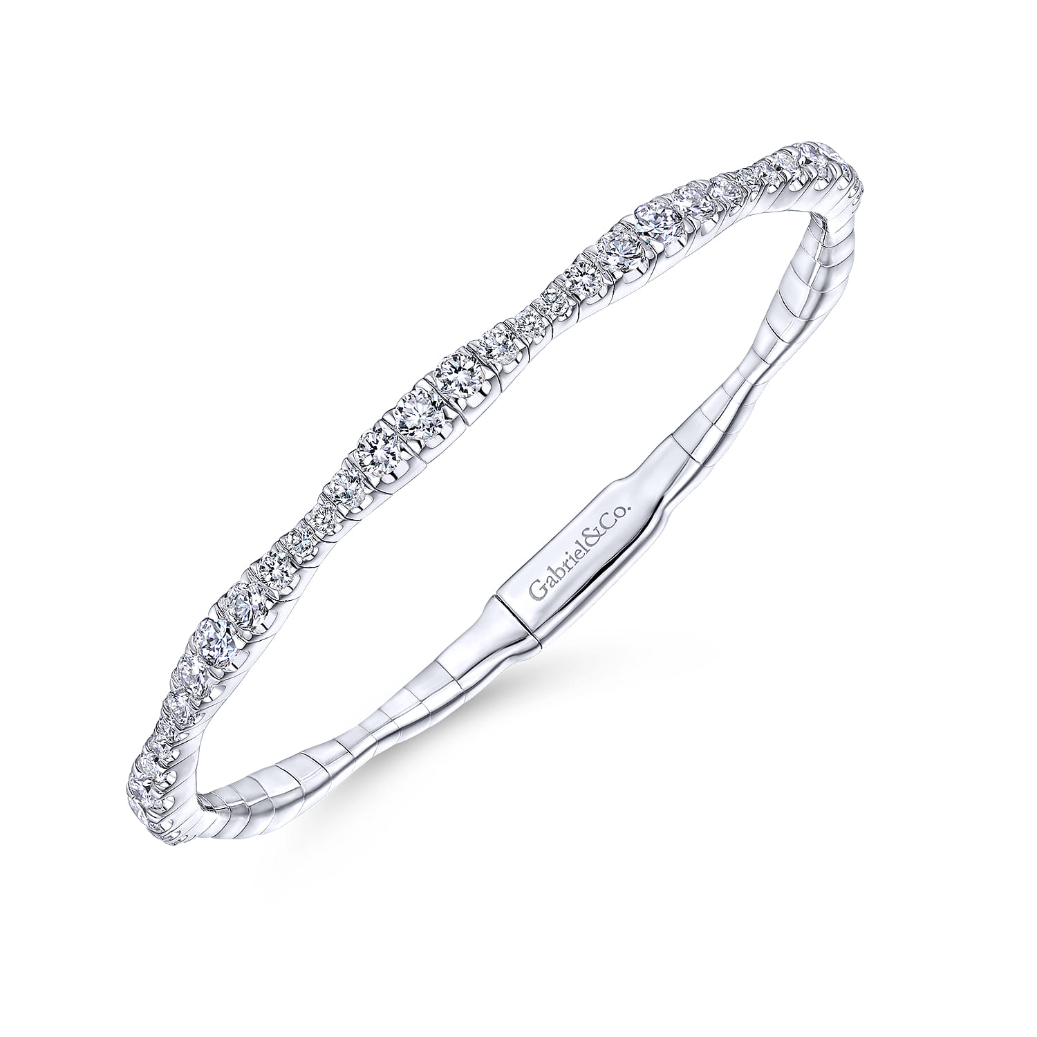 Demure - 14K White Gold Graduating Diamond Station Bangle - 2 ct - Shot 2