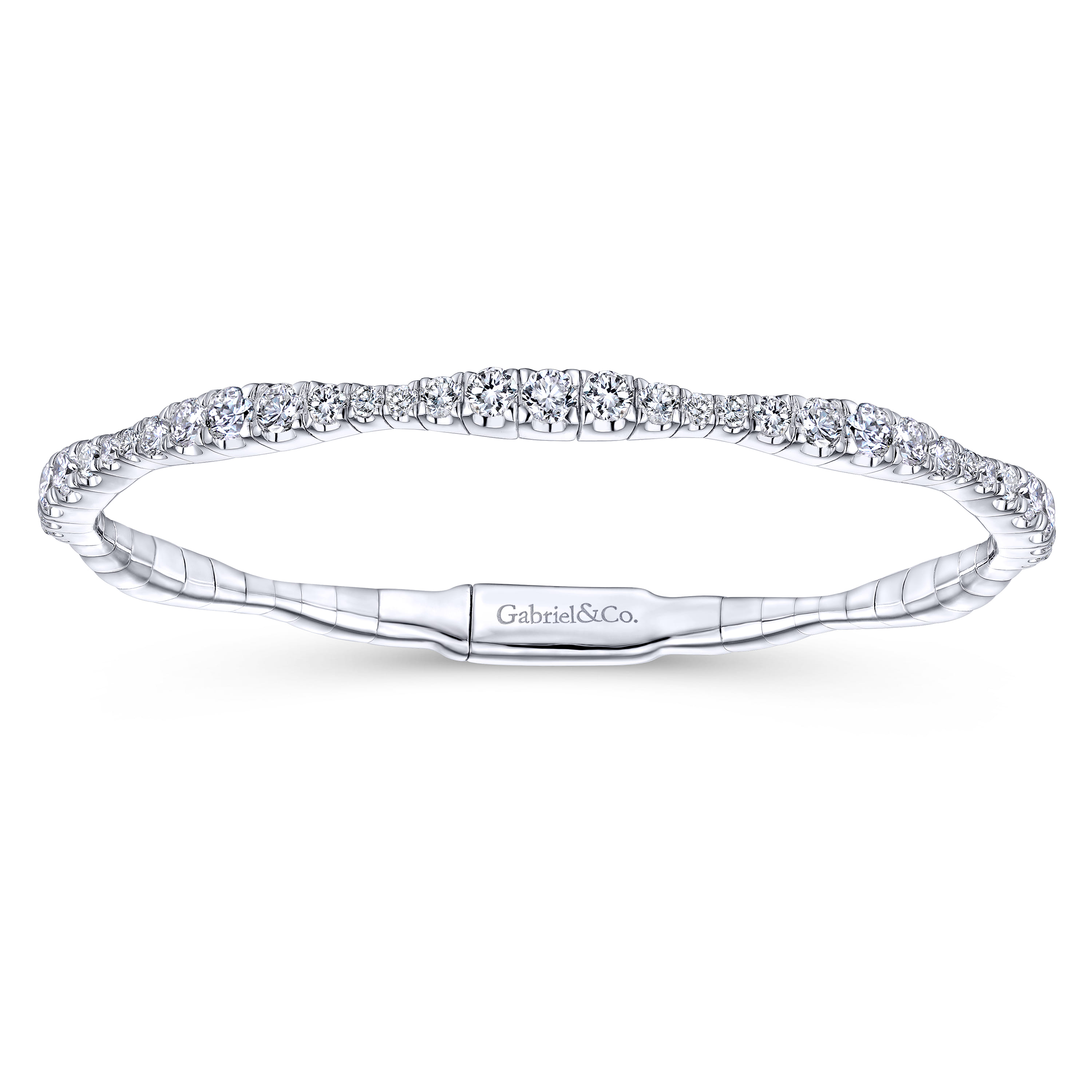 Demure - 14K White Gold Graduating Diamond Station Bangle - 2.15 ct - Shot 1