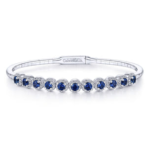 Demure - 14K White Gold Round Sapphire and Diamond Halo Bangle