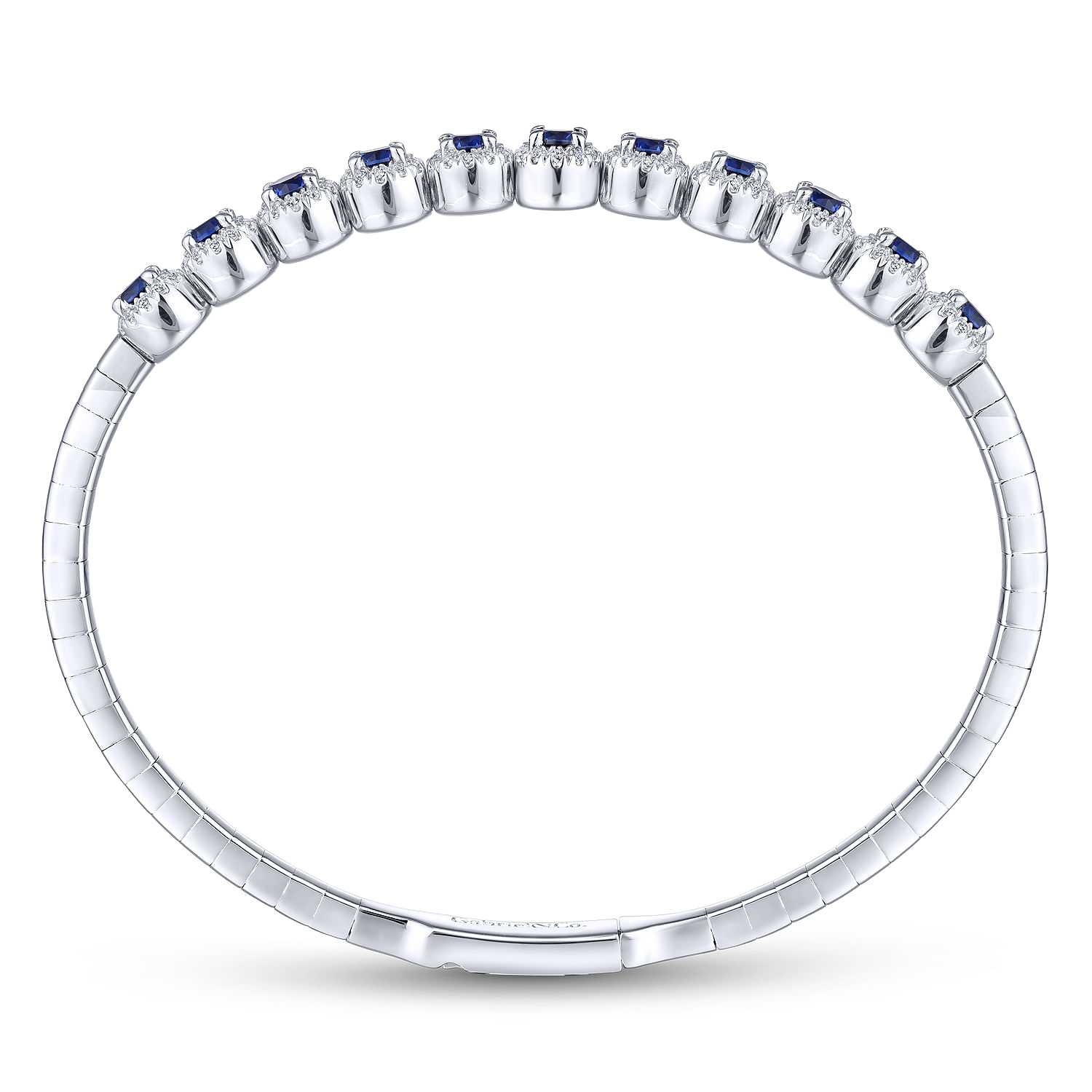 Demure - 14K White Gold Round Sapphire and Diamond Halo Bangle