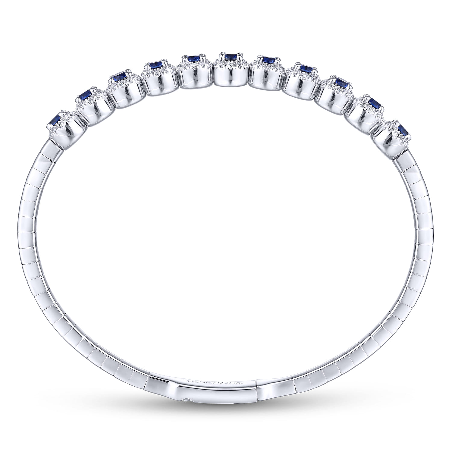 Demure - 14K White Gold Round Sapphire and Diamond Halo Bangle - 0.38 ct - Shot 3