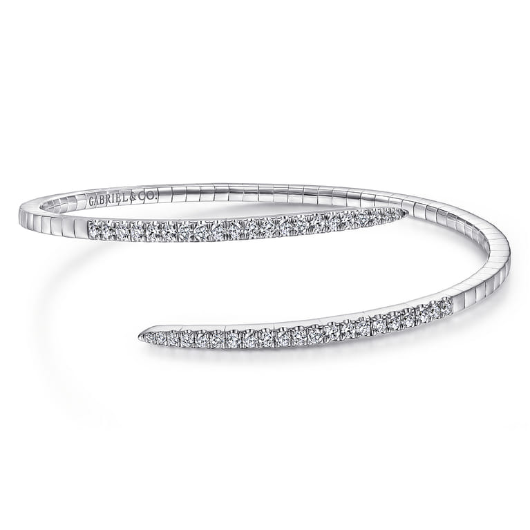Demure - 14K White Gold Split Bypass Diamond Bangle - 0.94 ct - Shot 1
