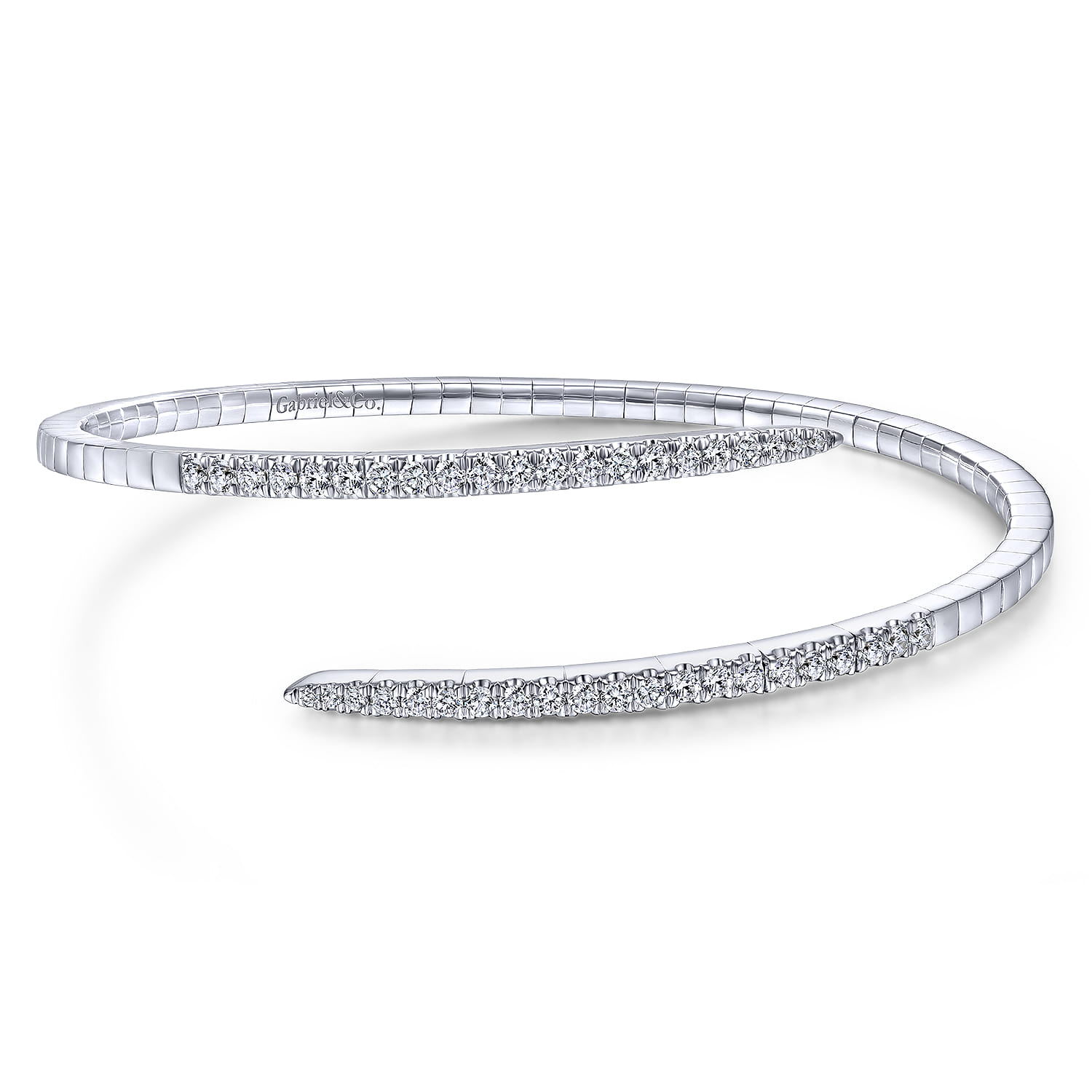 Demure - 14K White Gold Split Bypass Diamond Bangle - 0.9 ct - Shot 1